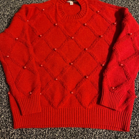 Sweaters - Elegant Red Diamond Knit Women's Sweater
